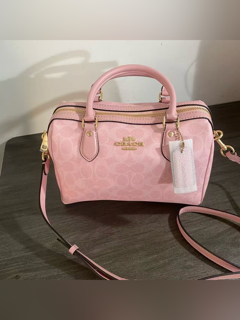 Coach Pink Signature Mini Satchel with Gold Hardware
